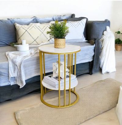 Wooden Side Table Metal Coffee Table Marble Finish
